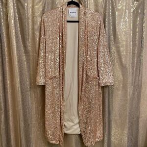 Anthropologie BB Dakota Sparkly Sequin Rose Gold Open Cardigan Duster XSP